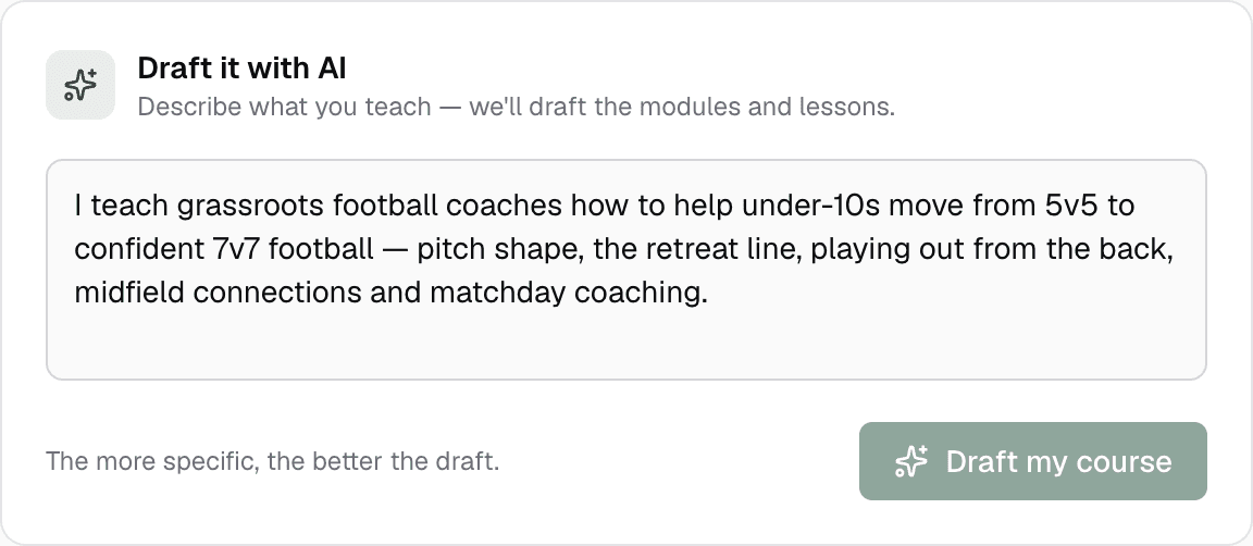 Knola’s AI course brief describing a grassroots football-coaching course