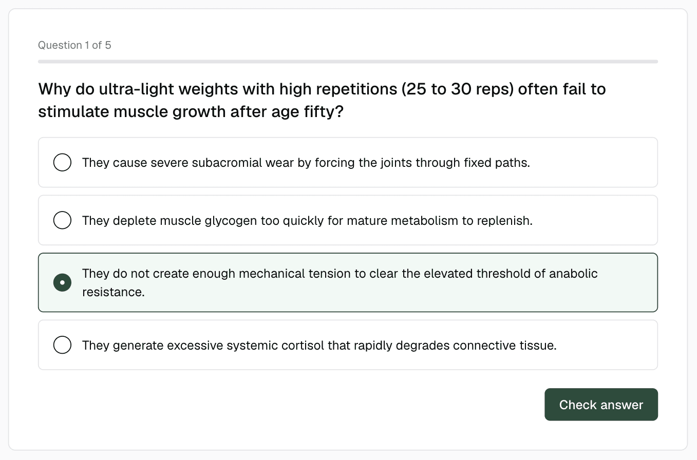 A live Knola quiz in the student view: question 1 of 5, with four answers and one chosen