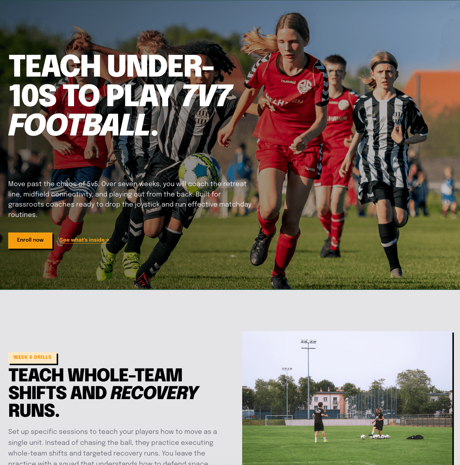 The sales page Knola built for the under-10s football course