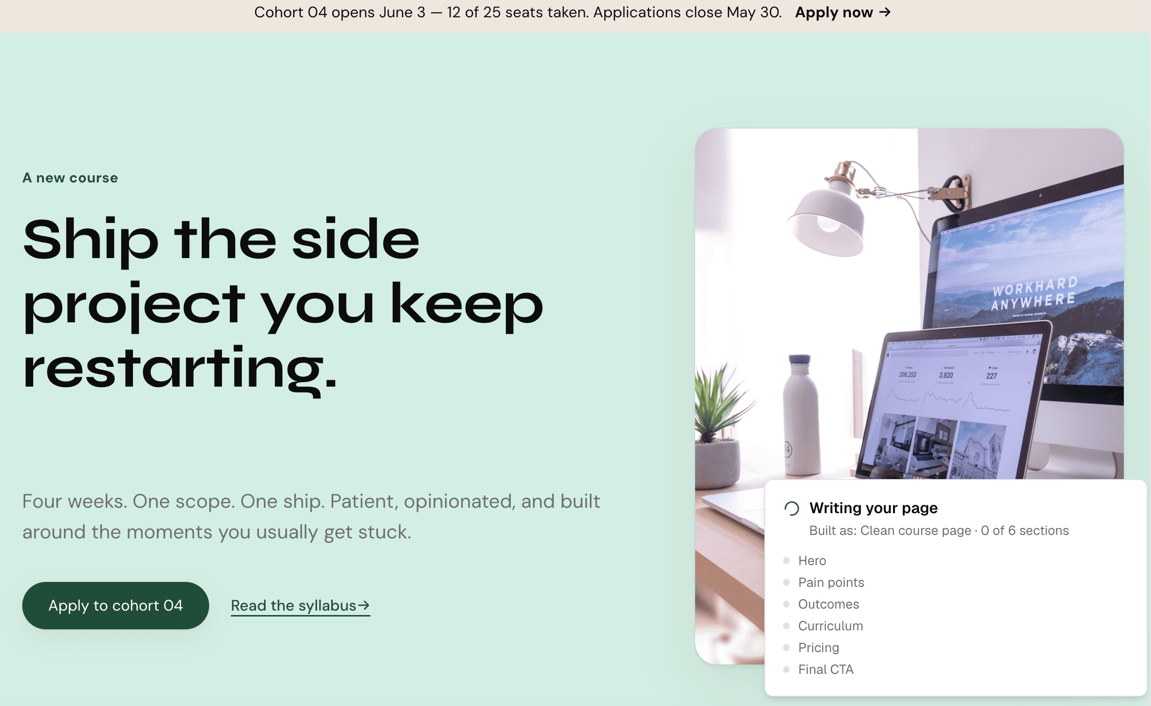 Knola writing a course sales page, section by section