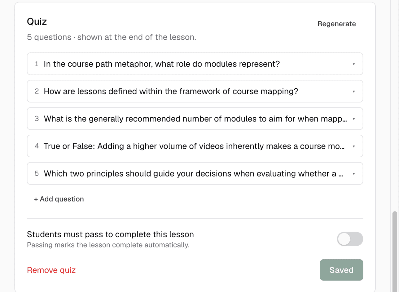 Generating a quiz from a lesson in Knola