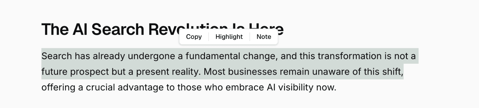 A highlighted passage in the Knola student reading experience