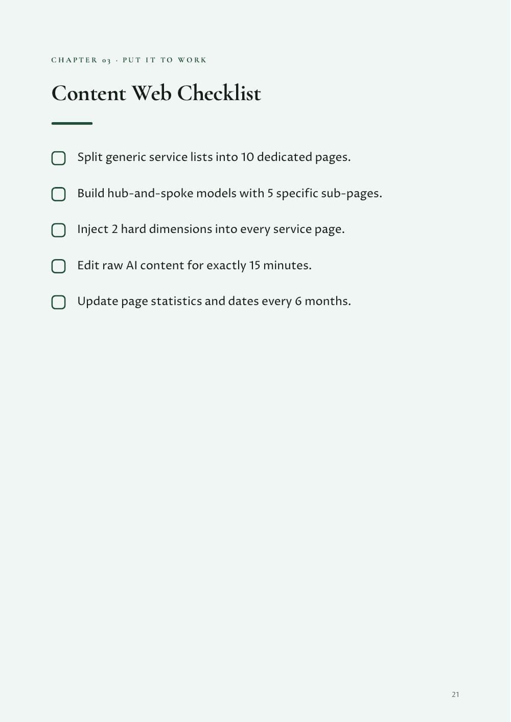 The AI Visibility Playbook · 35 pages, page 21
