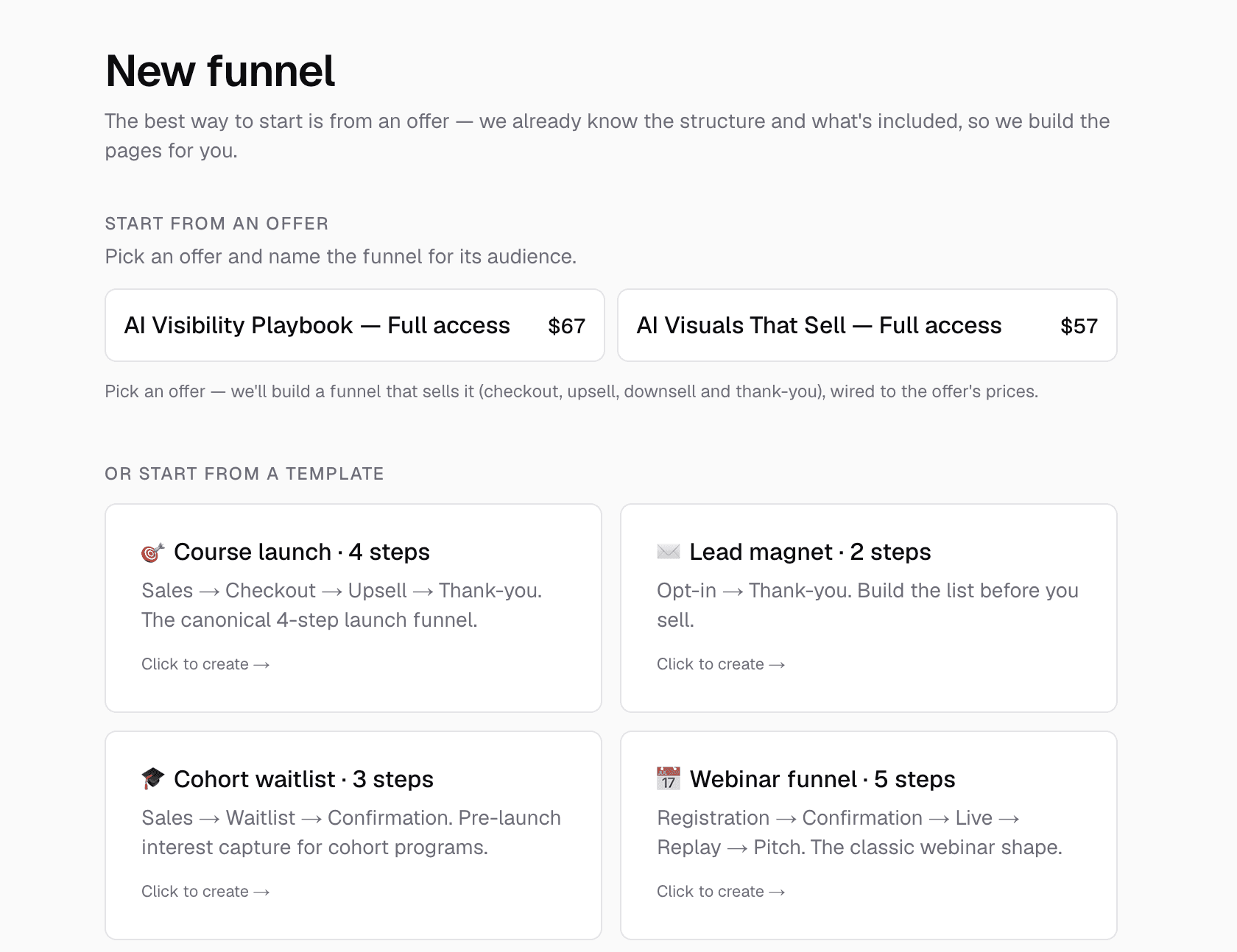 A course funnel in Knola with sales, checkout, upsell and thank-you steps