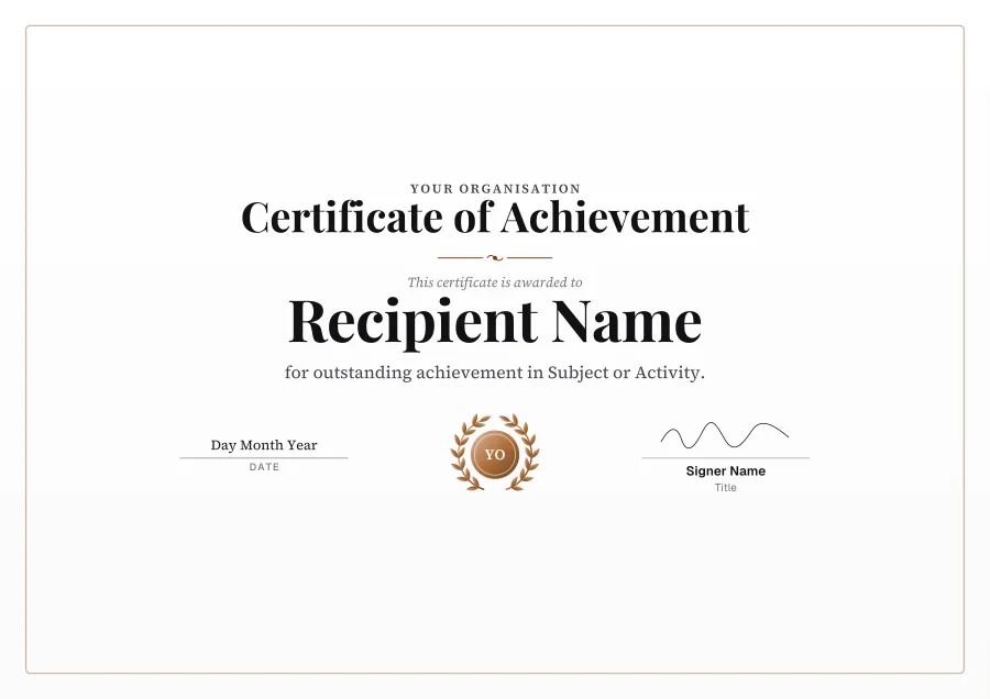 Certificate of Achievement certificate template for Word: Bronze laurel design