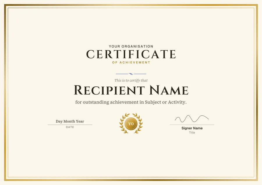 Certificate of Achievement certificate template for Word: Gold foil design