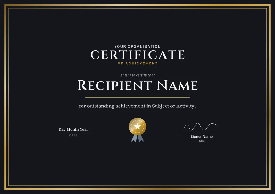 Certificate of Achievement certificate template for Word: Midnight foil design