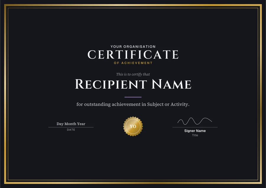 Certificate of Achievement certificate template for Word, Night and gold design