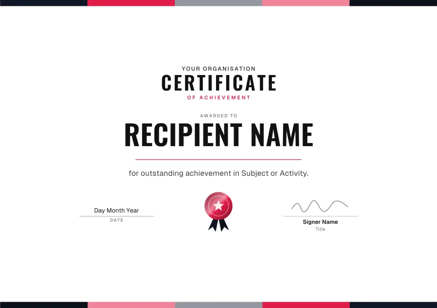 Certificate of Achievement certificate template for Word: Ruby bars design