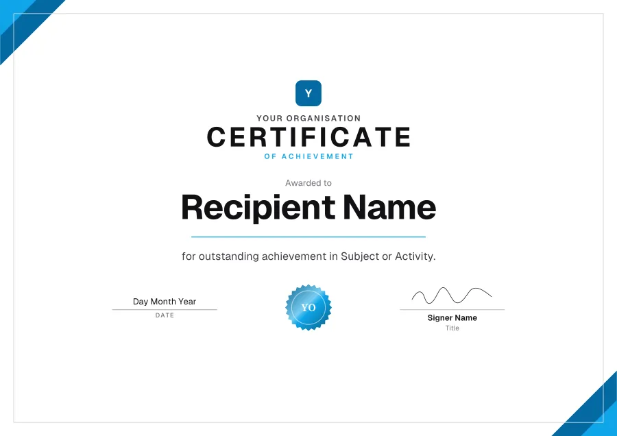Certificate of Achievement certificate template for Word: Sky corners design