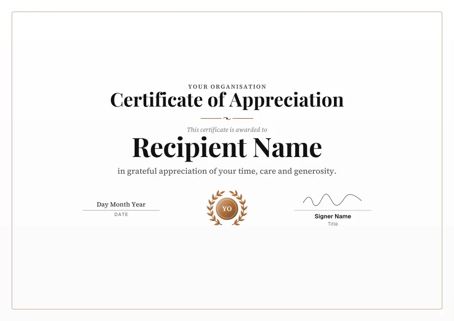 Certificate of Appreciation certificate template for Word: Bronze laurel design