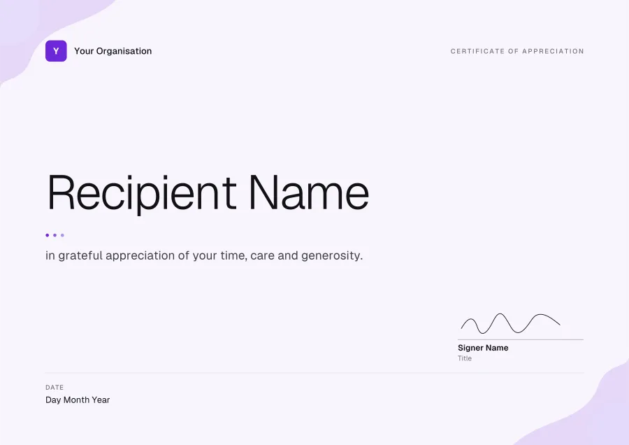 Certificate of Appreciation certificate template for Word: Lavender design