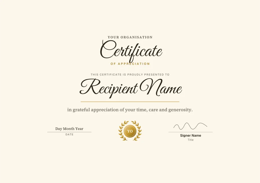 Certificate of Appreciation certificate template for Word: Plum script design