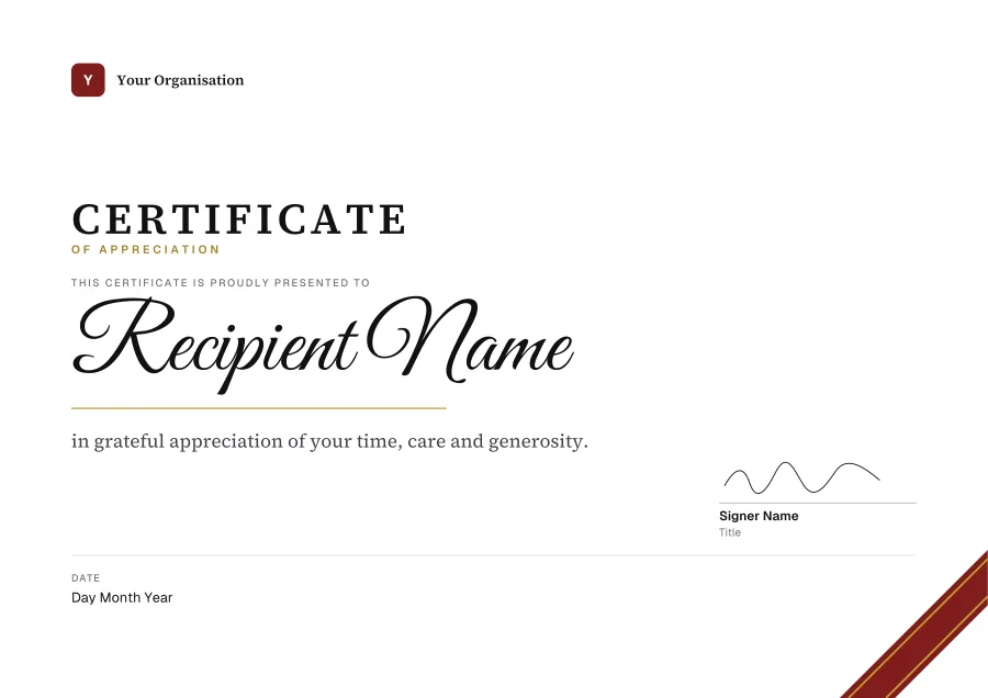 Certificate of Appreciation certificate template for Word: Ribbon design