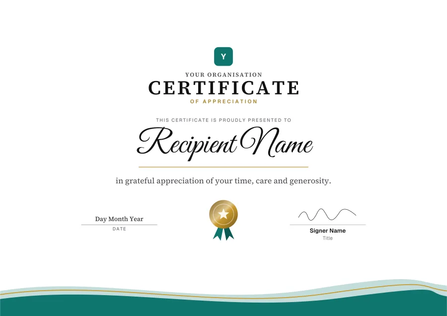 Certificate of Appreciation certificate template for Word: Waves design