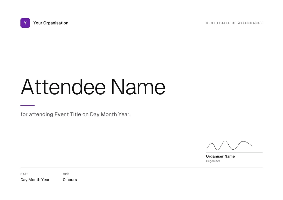 Certificate of Attendance certificate template for Word: Minimal design