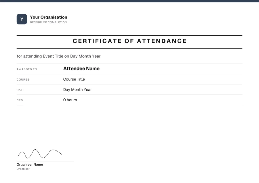 Certificate of Attendance certificate template for Word: Slate record design