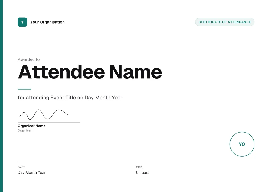 Certificate of Attendance certificate template for Word: Teal modern design
