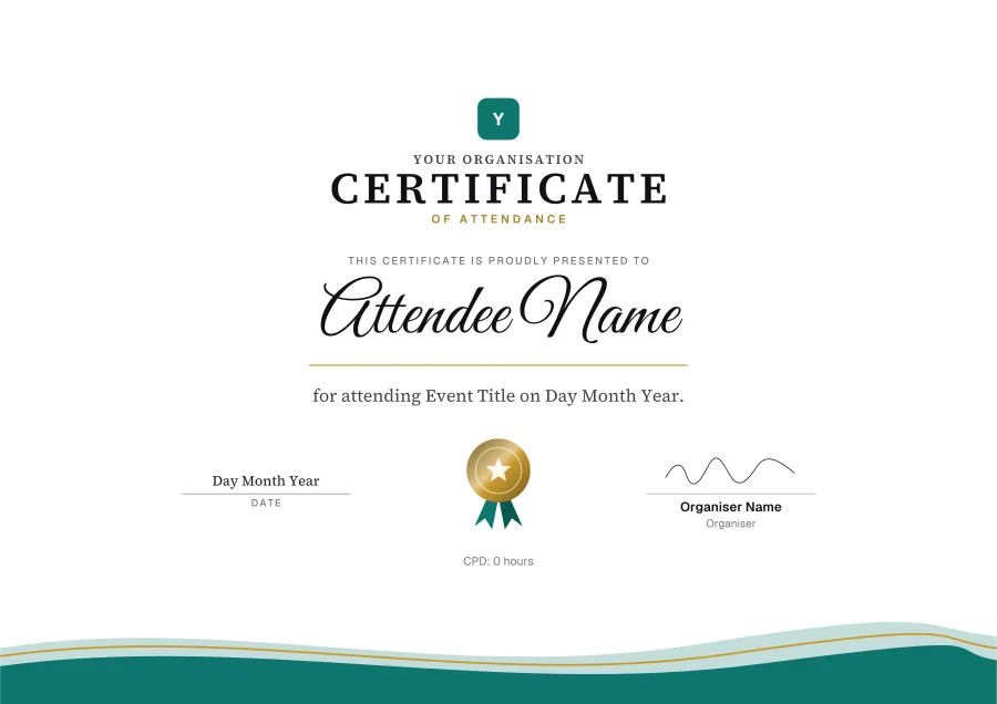 Certificate of Attendance certificate template for Word: Waves design