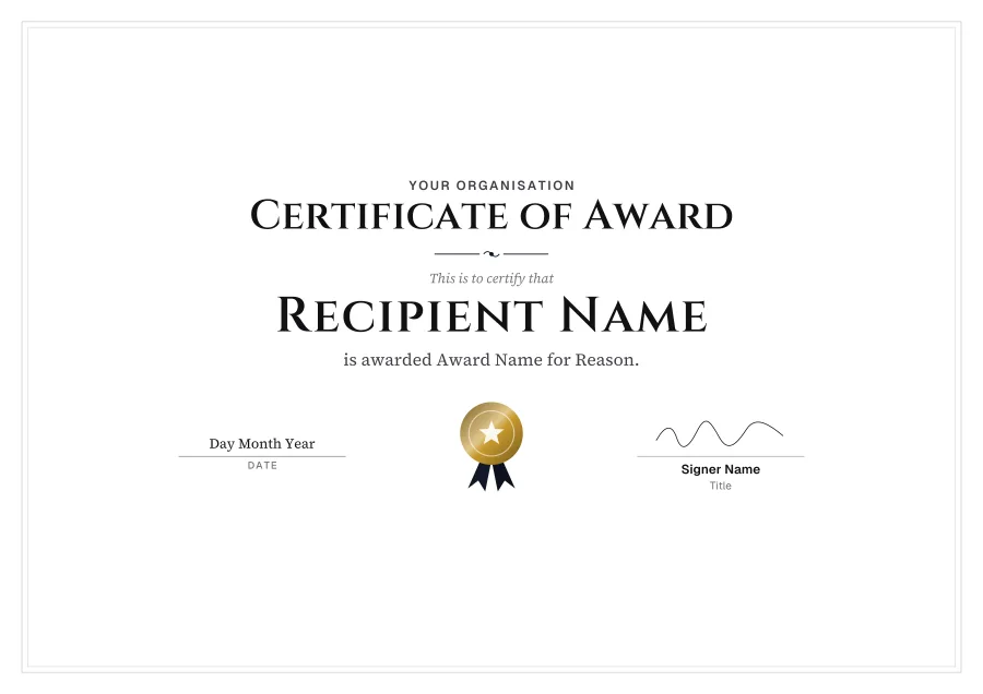 Certificate of Award certificate template for Word: Black tie design
