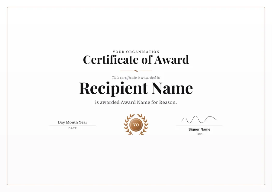 Certificate of Award certificate template for Word: Bronze laurel design