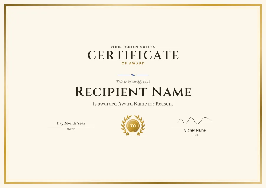 Award certificate templates: Gold foil
