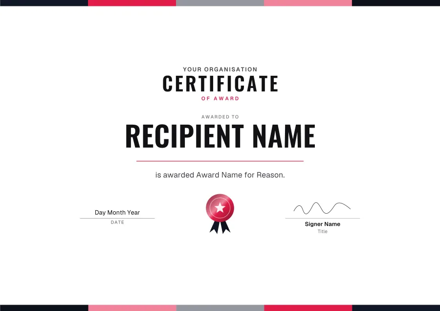 Certificate of Award certificate template for Word: Ruby bars design