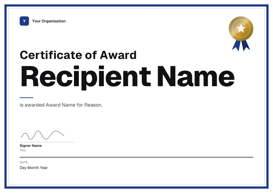 Certificate of Award certificate template for Word: Varsity design