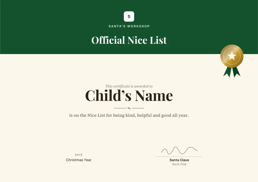 Official Nice List certificate template for Word: Forest banner design