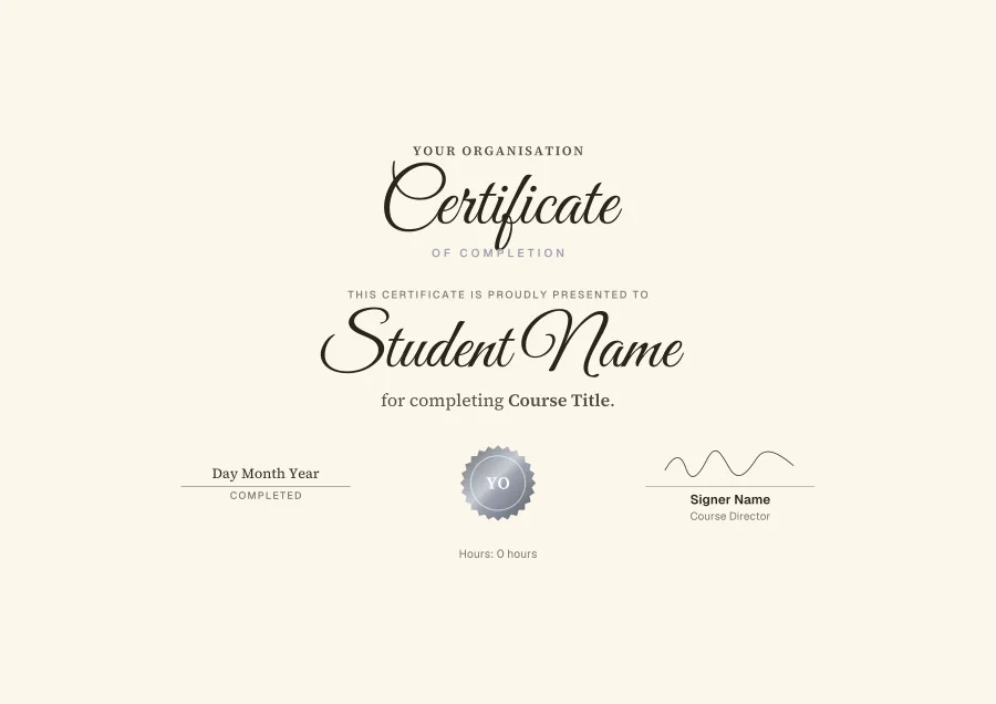 Certificate of Completion certificate template for Word: Calligraphy design