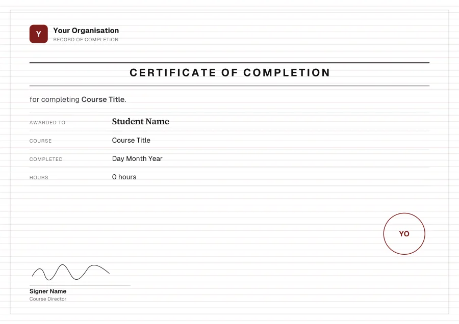 Certificate of Completion certificate template for Word: Ledger lines design