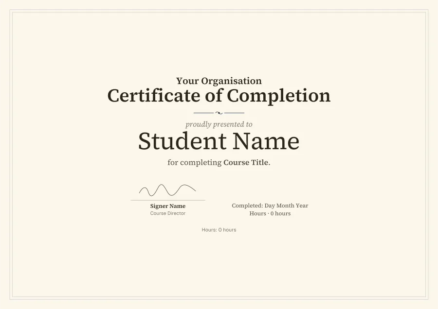 Certificate of Completion certificate template for Word: Navy classic design