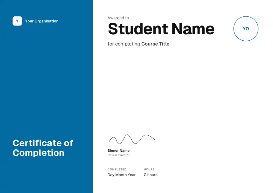 Certificate of Completion certificate template for Word: Ocean panel design