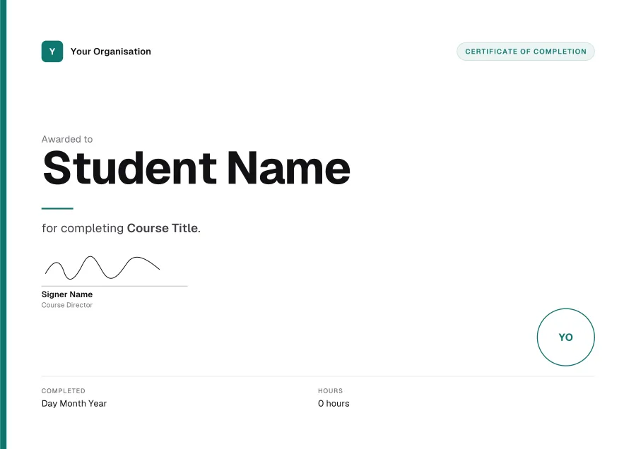 Certificate of Completion certificate template for Word: Teal modern design