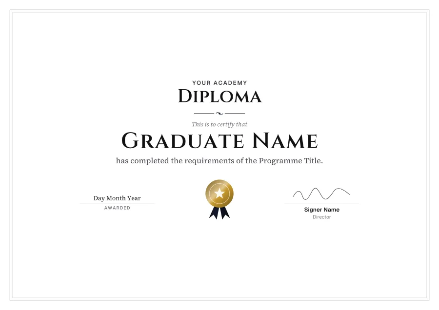 Diploma certificate template for Word: Black tie design
