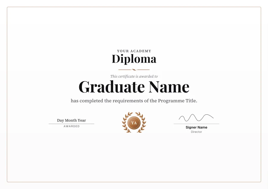 Diploma certificate template for Word: Bronze laurel design