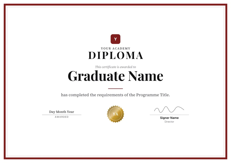 Diploma certificate template for Word: Burgundy formal design