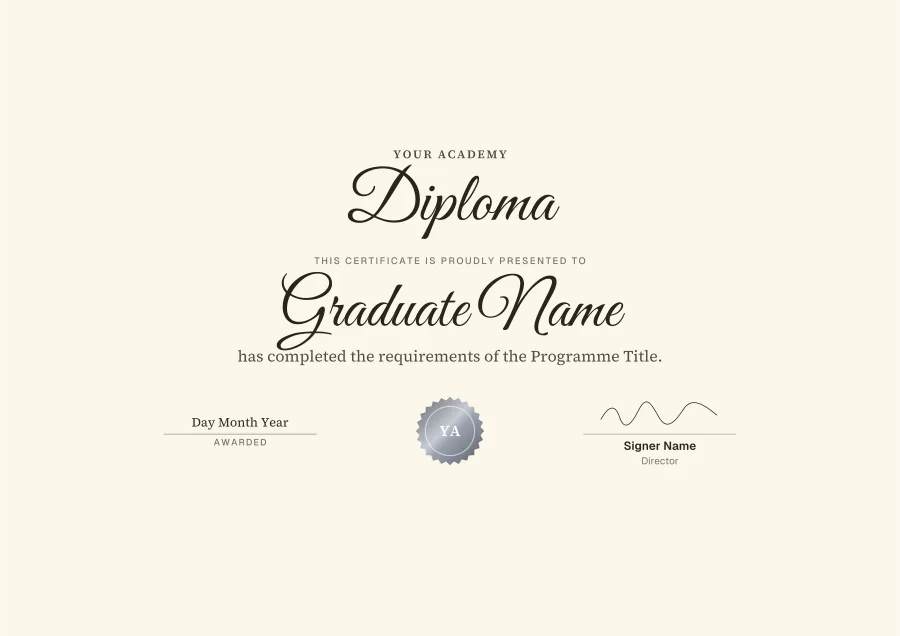 Diploma certificate template for Word: Calligraphy design