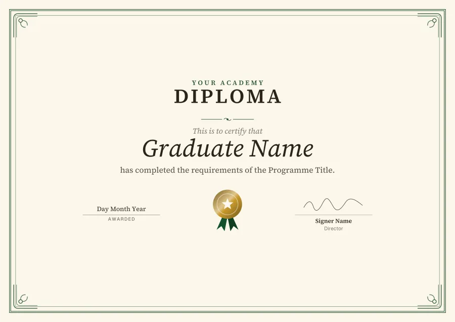 Diploma certificate template for Word: Emerald scroll design