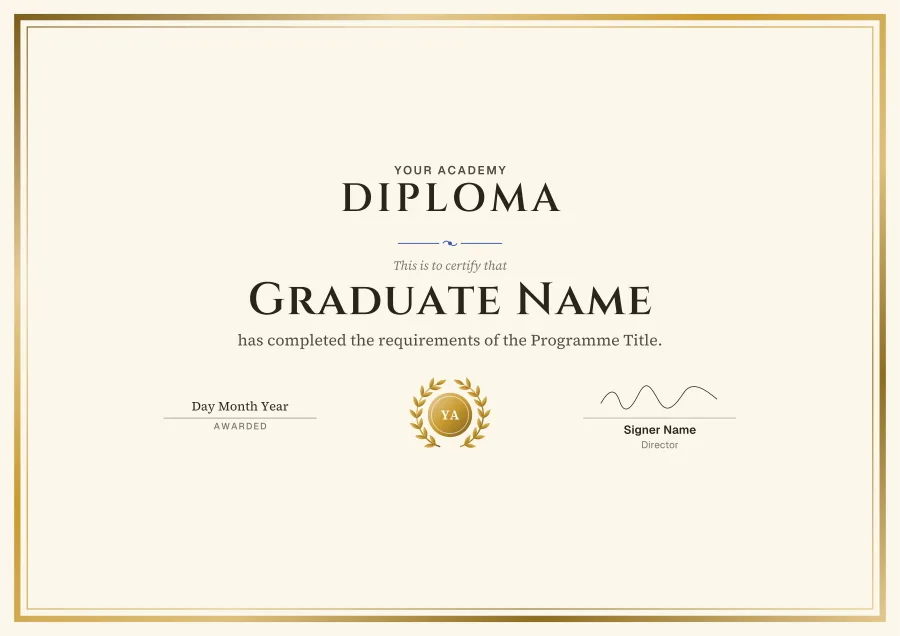 Diploma certificate template for Word: Gold foil design