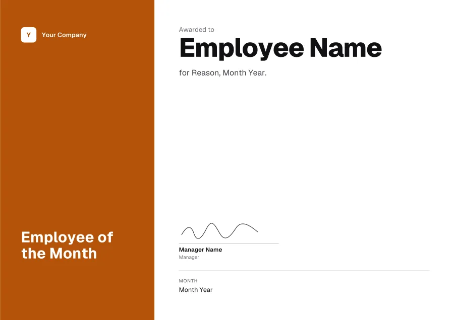 Employee of the Month certificate template for Word: Bold design