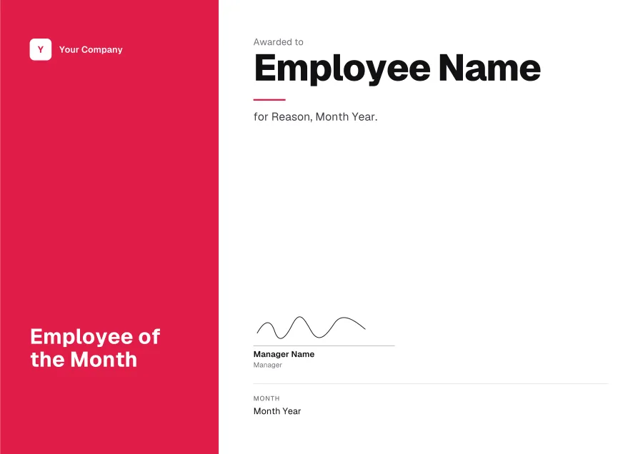 Employee of the Month certificate template for Word: Coral panel design