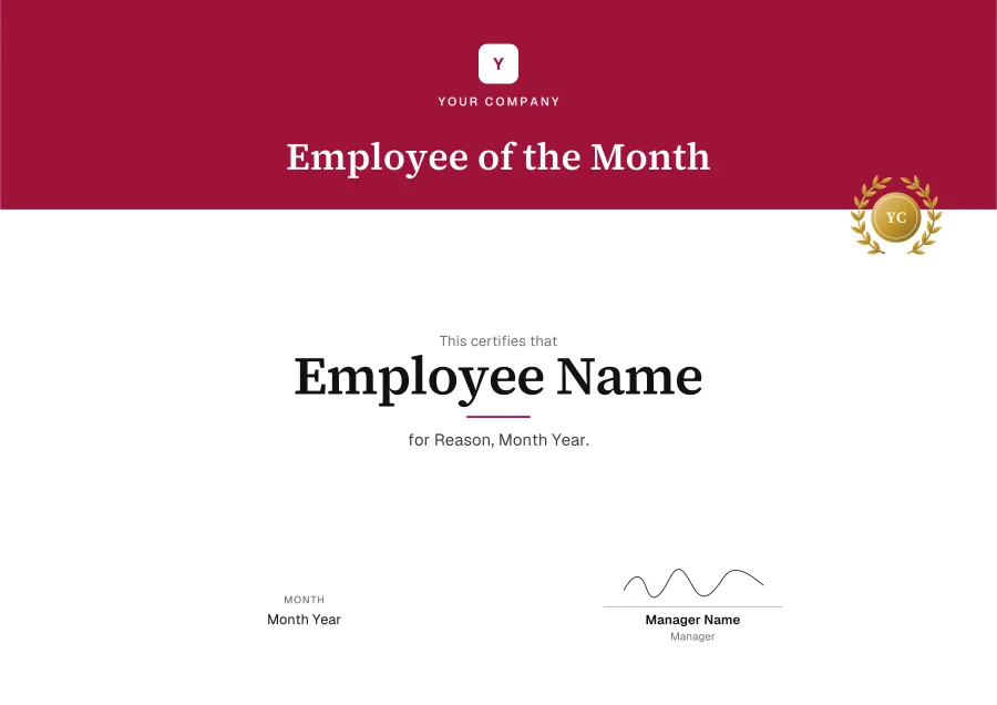 Employee of the Month certificate template for Word, Crimson banner design