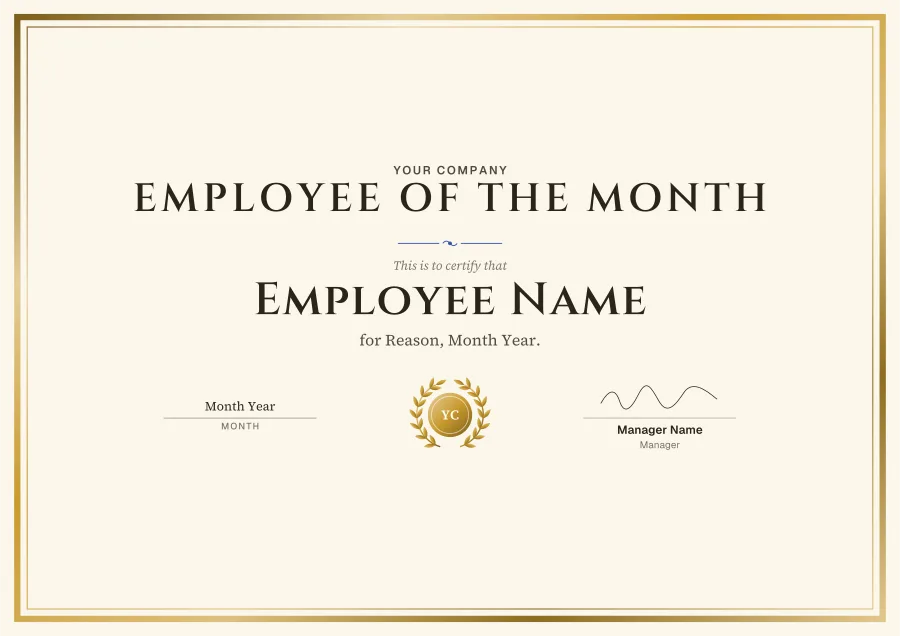 Employee of the Month certificate template for Word: Gold foil design