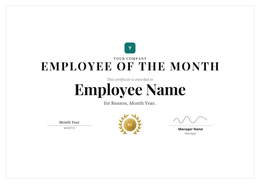 Employee of the Month certificate template for Word: Laurel design