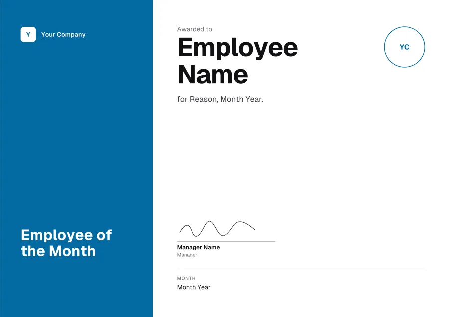 Employee of the Month certificate template for Word: Ocean panel design