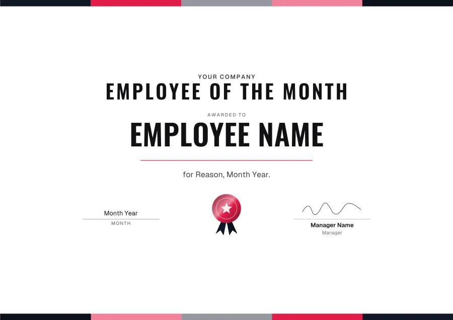 Employee of the Month certificate template for Word: Ruby bars design