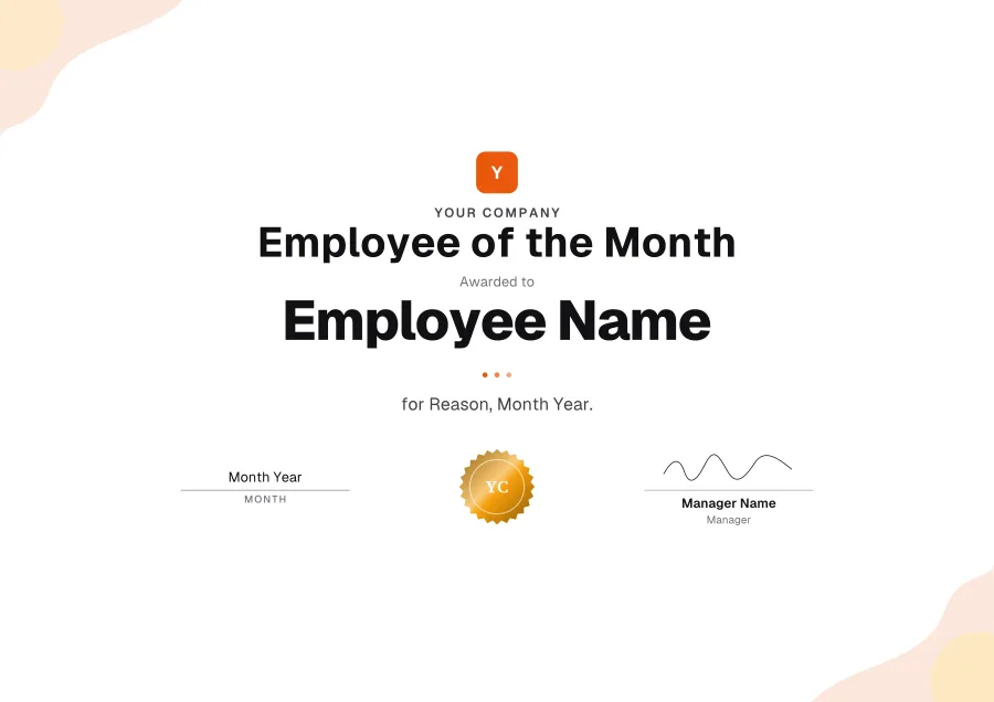 Employee of the Month certificate template for Word: Sunrise design