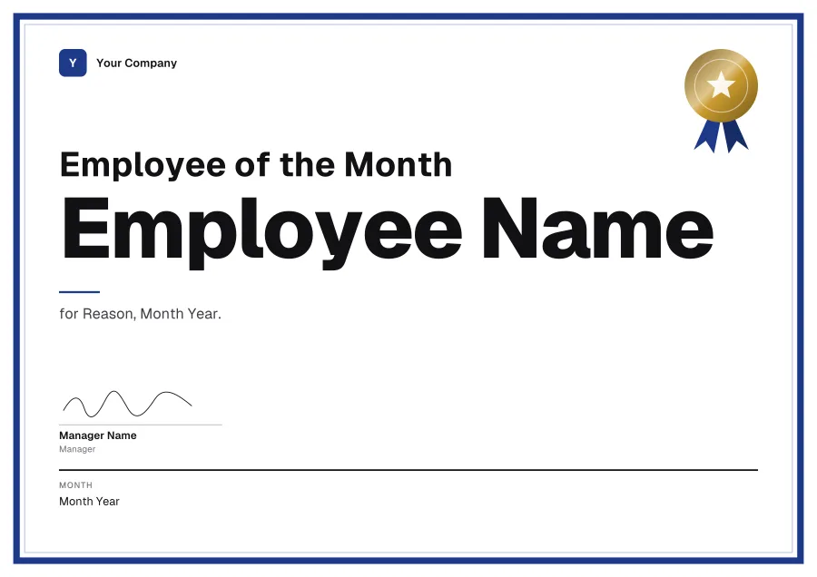 Employee of the Month certificate template for Word: Varsity design
