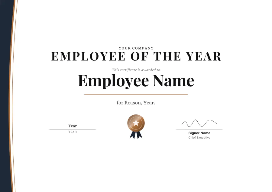 Employee of the Year certificate template for Word: Copper sweep design